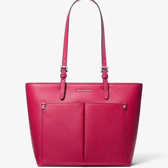 New Michael Kors Jet Set Travel Medium Double Pocket Tote Dark Raspberry - Picture 1 of 5
